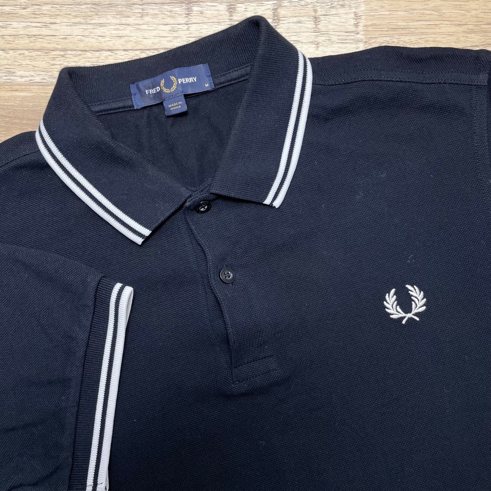 Fred Perry Mens M3600 Twin Tipped Navy Blue Cotton Pique Polo Shirt Size Medium